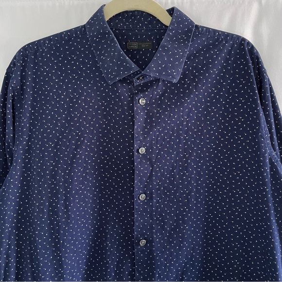 14th & Union Trim Fit Printed Long Sleeve Button Down Shirt Navy Blue Size XL - Picture 3 of 16
